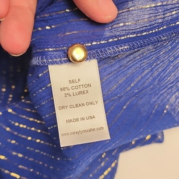 Corey Lynn Calter Amari Top Size Small Royal Blue With Gold Accent High Low - Picture 7 of 14